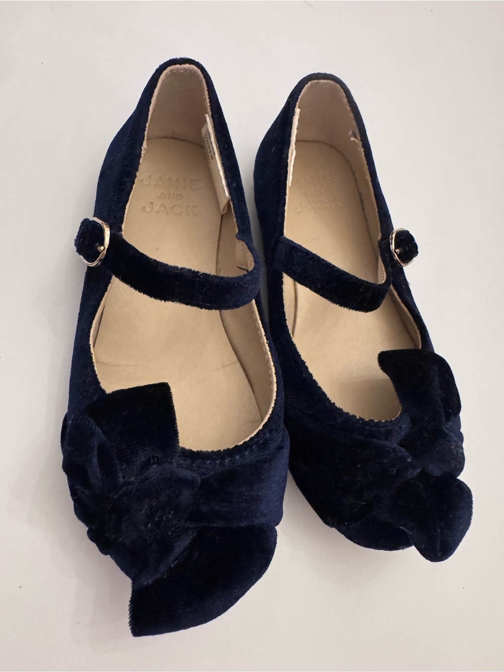 Janie and Jack Velvet Mary Jane Flats with Bow - Navy 9